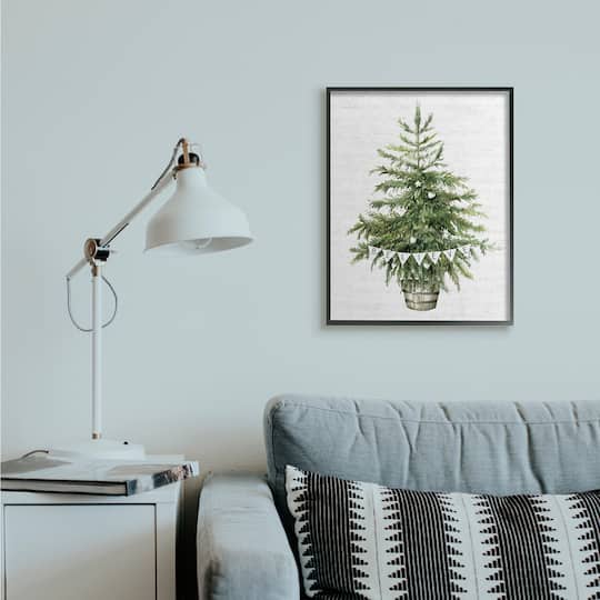 Stupell Industries Holiday Green Fir Tree with Believe Phrase Framed Wall Art